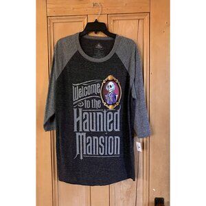 Disney Parks Womens Welcome to the Haunted Mansion Raglan T-Shirt XL Gray AN NWT